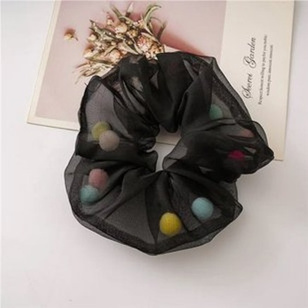 GUMKA scrunchie aksamitka tiulowa czarna grochy