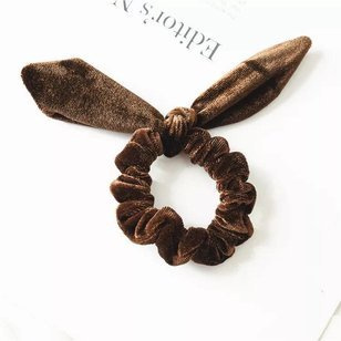 Scrunchies gumka do włosów 1szt uszy królika brąz